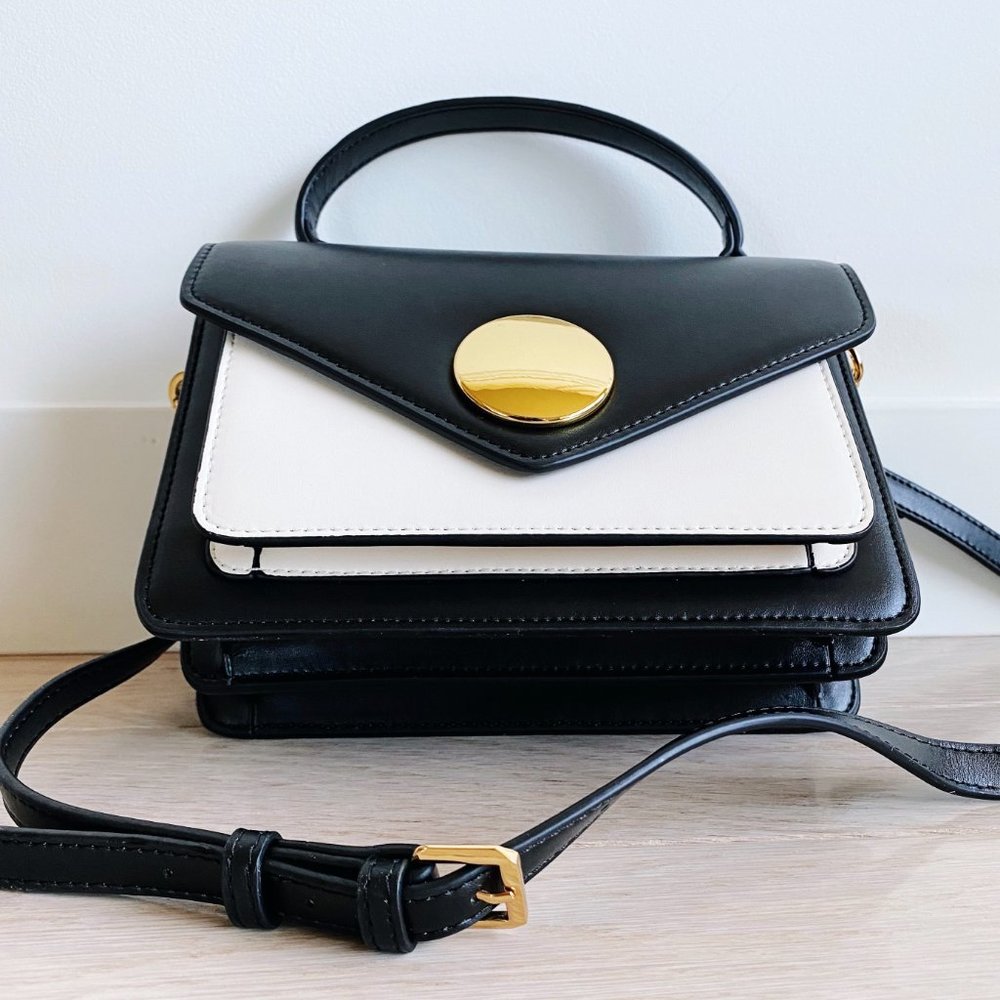 The June Genuine Leather Satchel - Black/White - Picture 4 of 13